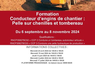 Formation : "Conducteur d'engins de chantier - Pelle sur chenilles et Tombereau"