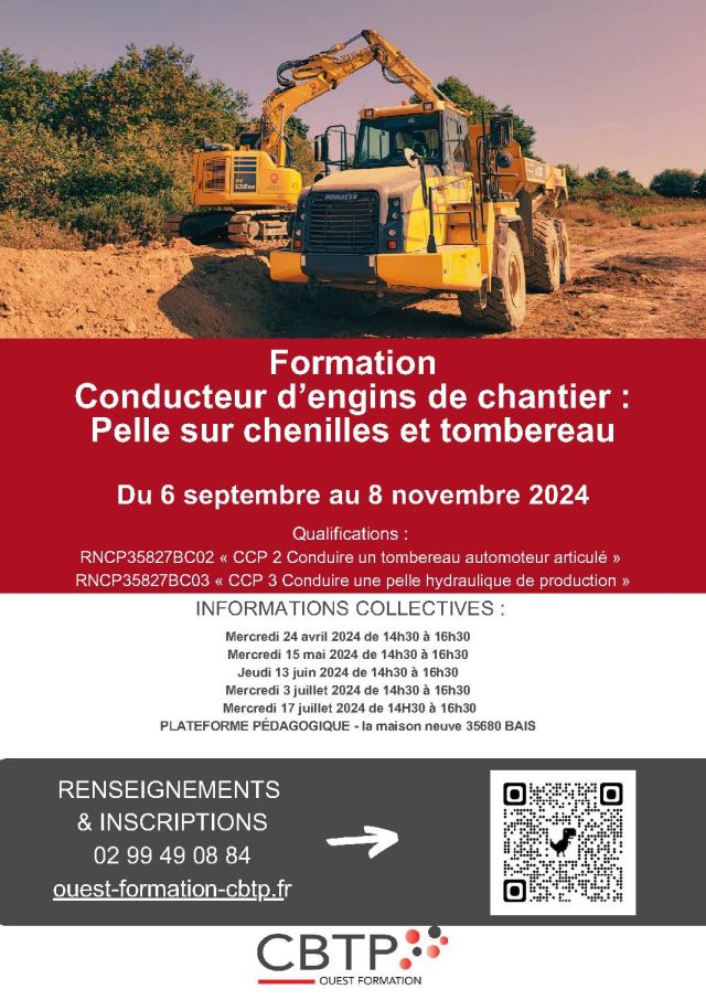 Formation : "Conducteur d'engins de chantier - Pelle sur chenilles et Tombereau"